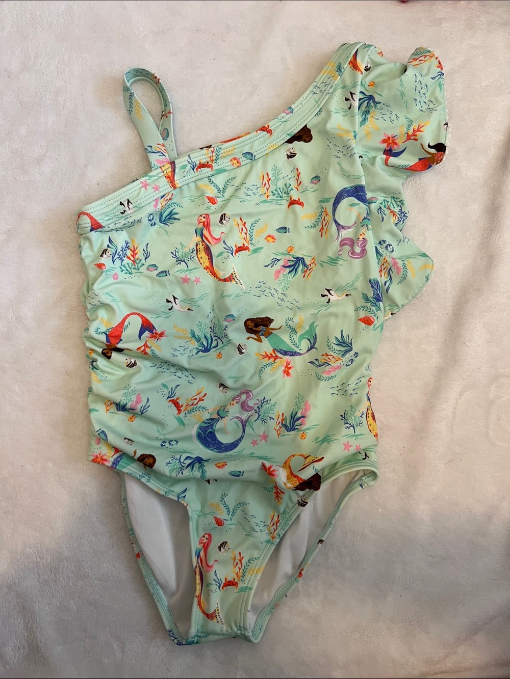 Janie and Jack x Disney Mint Green Little Mermaid One-Shoulder Swimsuit
